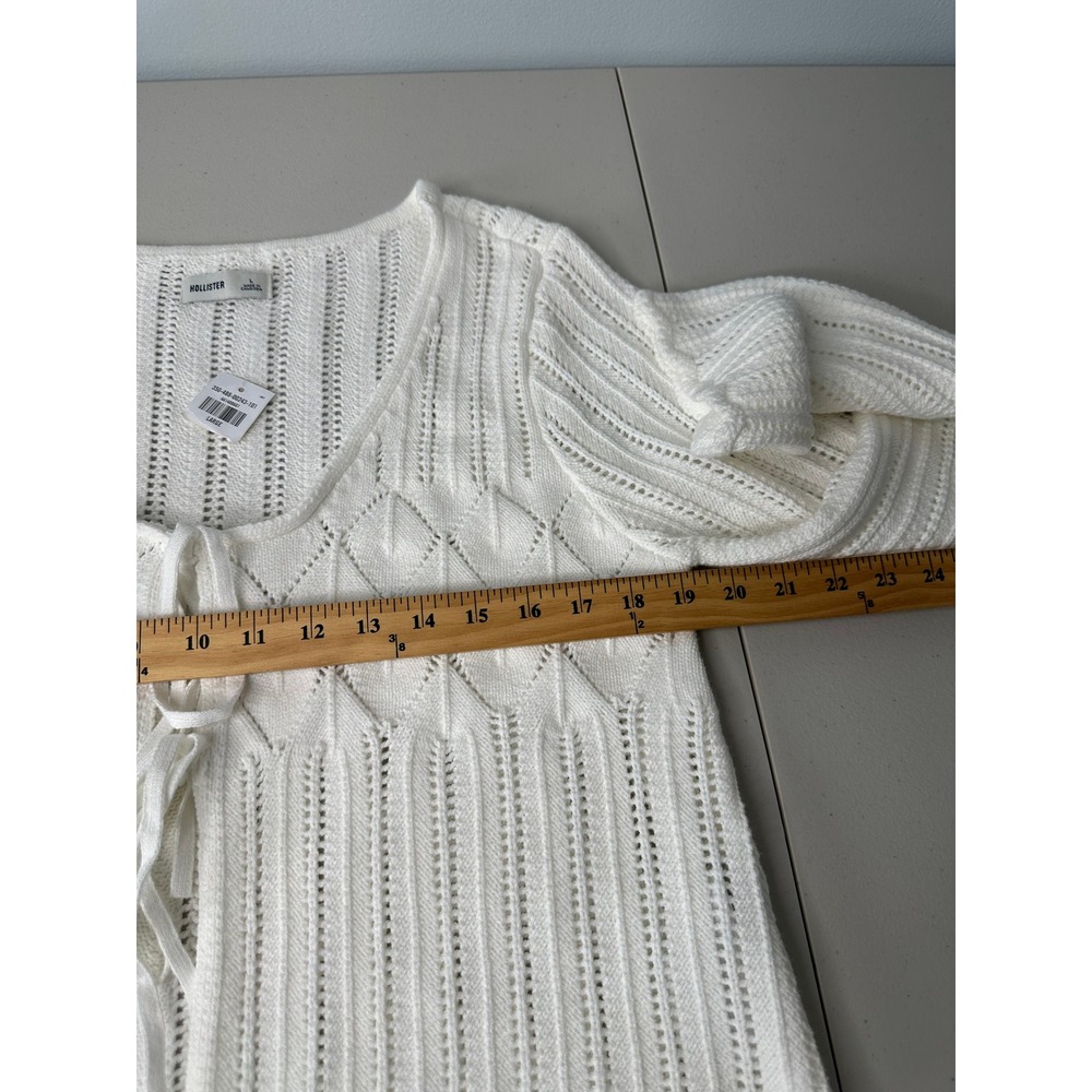 New Hollister White Pointelle Knit Tie Front Cardigan Sweater Large - Picture 8 of 11